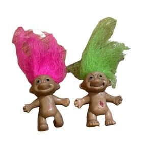 Troll Doll Topper Pencils set of 2 Vintage Pink Green Hair READ
